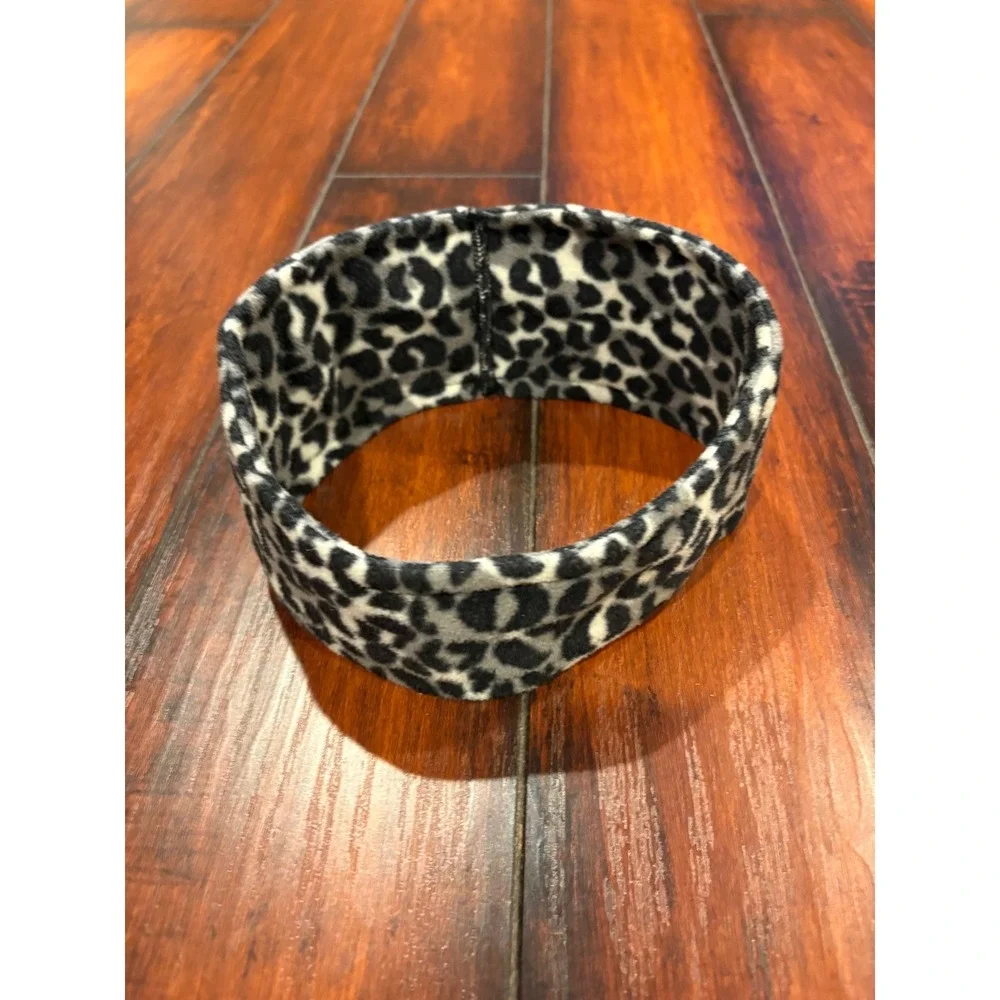 Grey Leopard Print Fleece Ear Warmer Headband Winter Hair Accessory Stretch